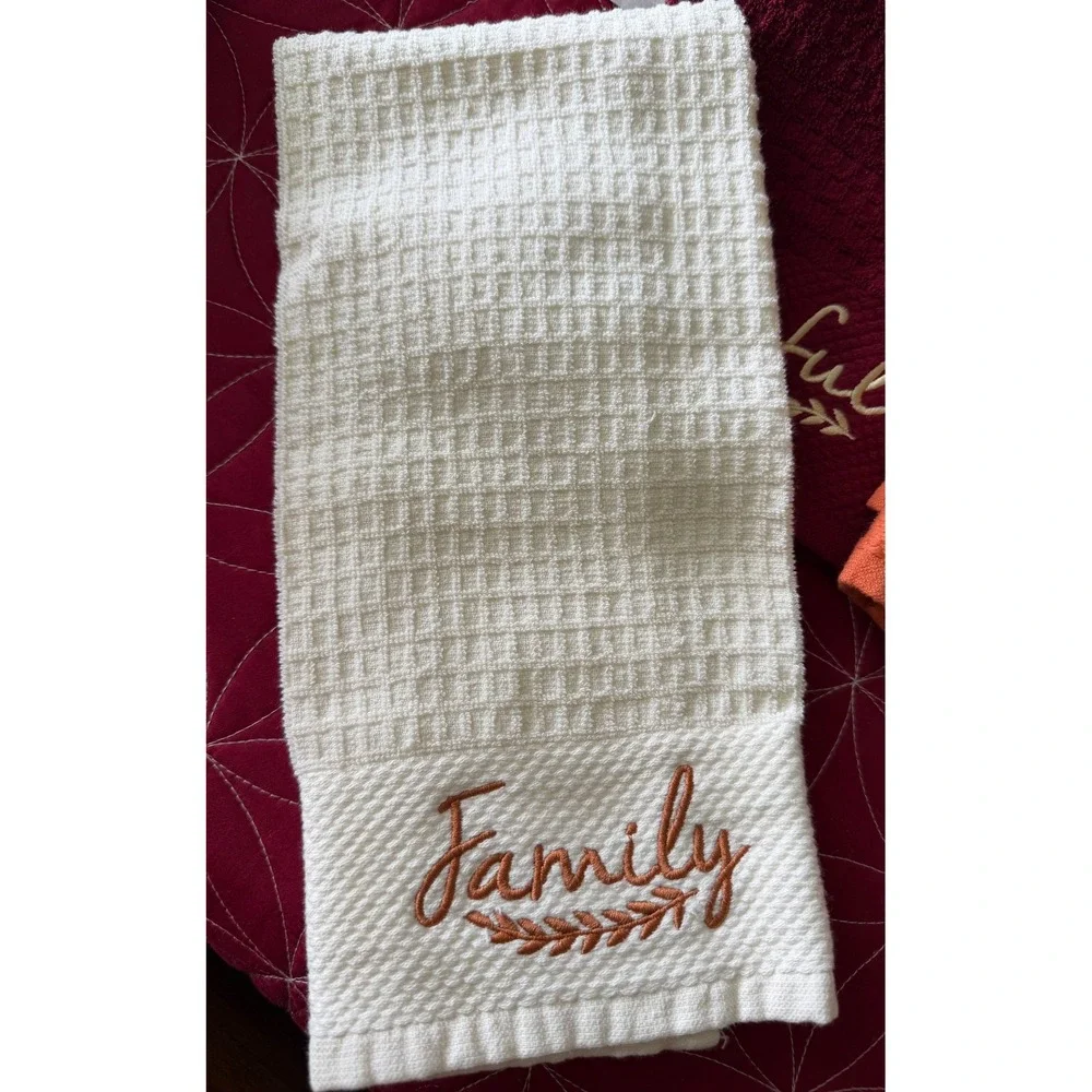 Deborah Connolly Designs Fall Kitchen Towels Set of 4 Waffle Weave Embroidered